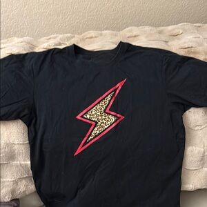 Black Kids Shirt with Leopard Print Lightning Bolt